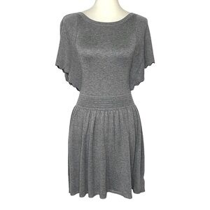 Ella Moss Dress Womens 14 Grey Sweater Knit Short Flutter Sleeve Rayon‎ Blend